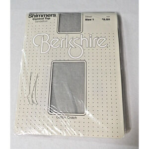 Berkshire Shimmers Panty Hose Control Top Silver Size 1 Sandalfoot Vintage 1985